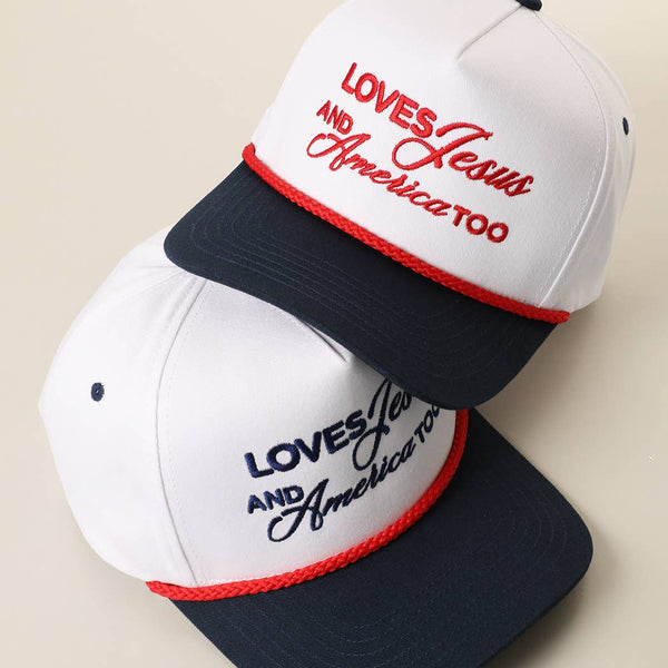 Loves Jesus And America Too Embroidered Two-Tone Rope Hat