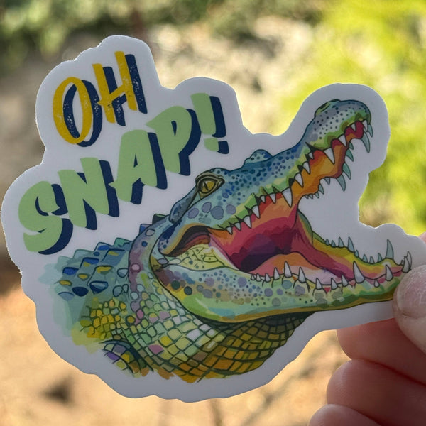 Oh Snap – Funny Alligator Sticker , Bright Pastel Gator