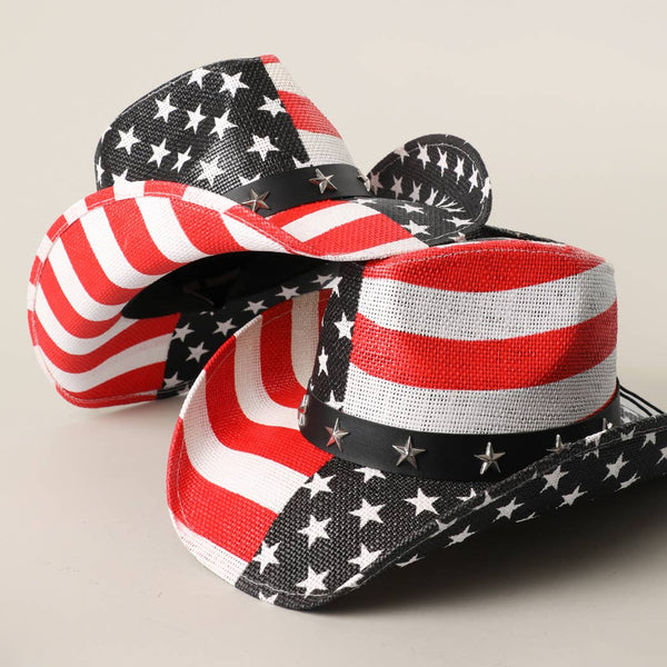 USA American Flag Straw Cowboy Hat
