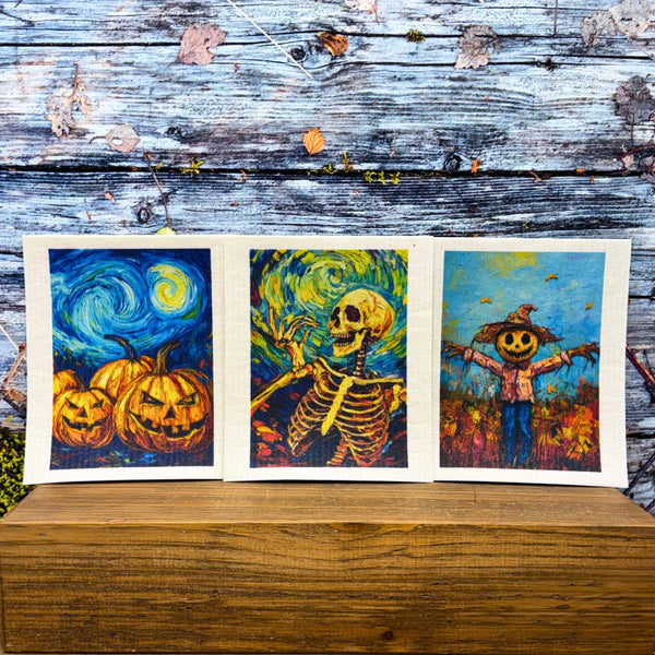 Starry Night Jack-o-Lantern Swedish Dishcloths Fall Decor