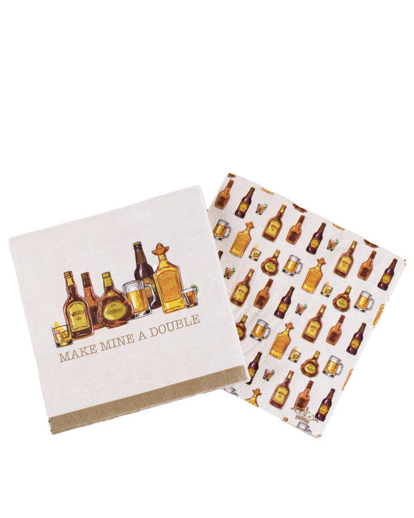 Make Mine A Double Cocktail Napkins   Soft White/Brown   5x5