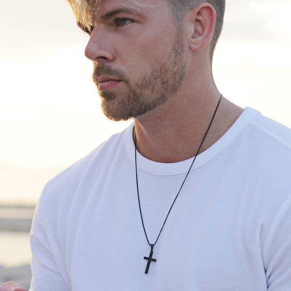 Medium Black Cross Necklace for Men