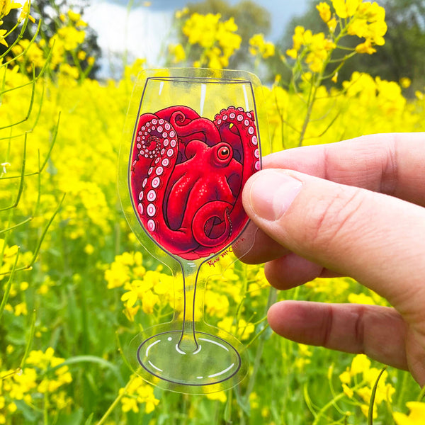 CLEAR STICKER: Eight-Legged Merlot (Octopus Wine Glass)