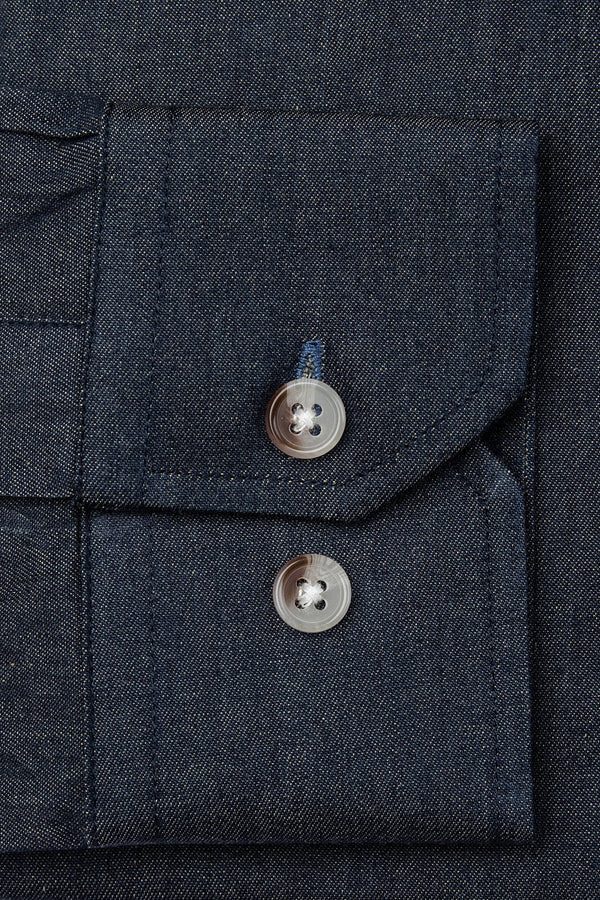 Liam Dark Denim Untuckable Slim Fit Dress Shirt by Alynn