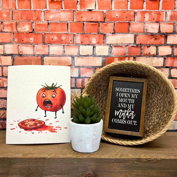 Tomato Homicide Funny Cartoon Swedish Dishcloth - Home Decor