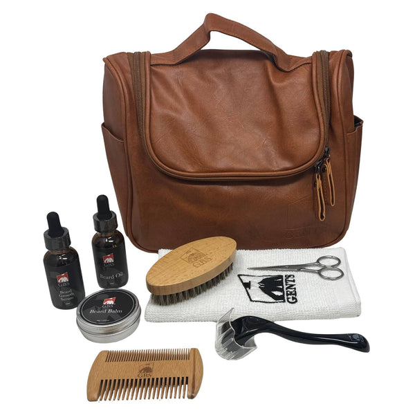 GENTS Beard Care Kit for Men with Faux Leather Travel Bag