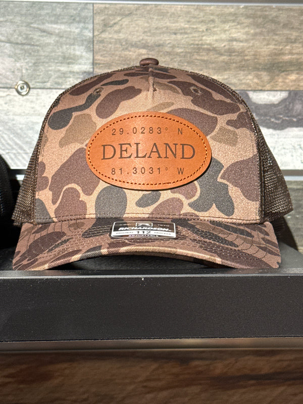 Vintage Deland hat brown camo, oval leather