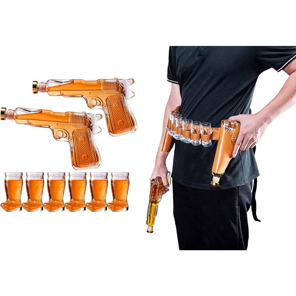 Pistol Gun Decanter & Pistol Shot Glasses Set - Holster