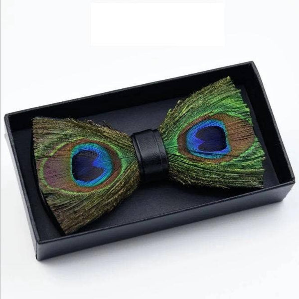Handmade Peacock Feather Bow Tie W/free Lapel Pin Set