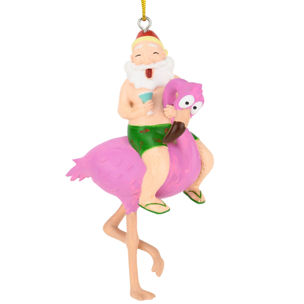 Santa Riding a Pink Flamingo Tropical Christmas Ornament Decoration