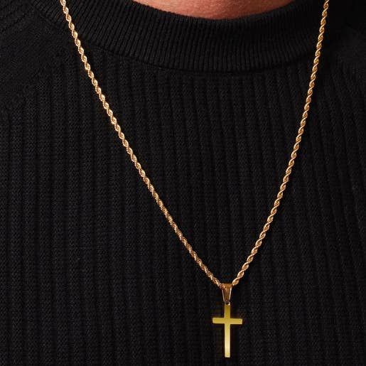 Medium Gold Cross on Rope chain