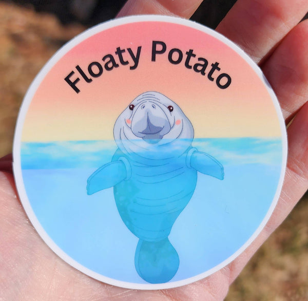 A Floaty Potato Funny Manatee Vinyl Sticker