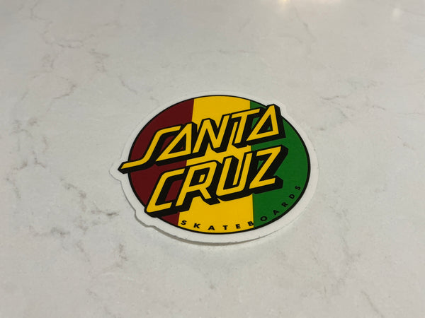 Santa Cruz skateboard red yellow green sticker