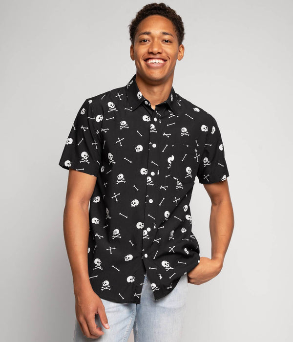 Skeleton Button Down Shirt - Men's Spooky Halloween Hawaiian