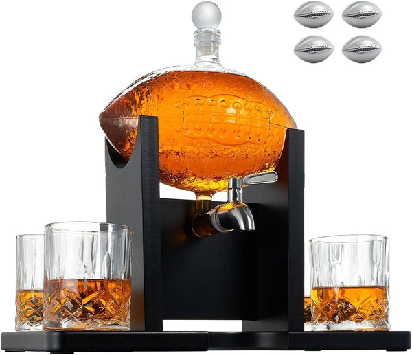 Football Decanter Set with 4 Whiskey & Wine Glasses | 1400mL