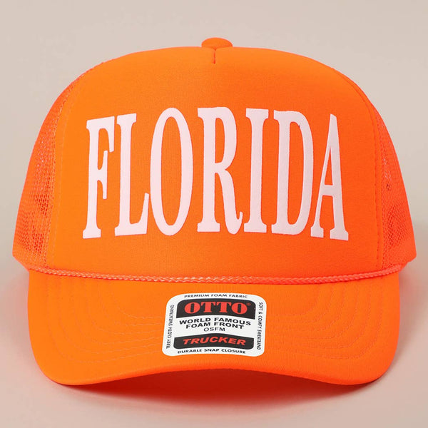 FLORIDA Text Printed Mesh Back Foam Trucker Hat
