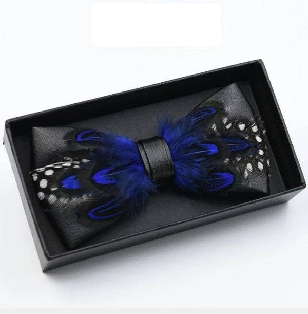 Handmade Feather Bow Tie Brooch Pin for Men's Wedding Party