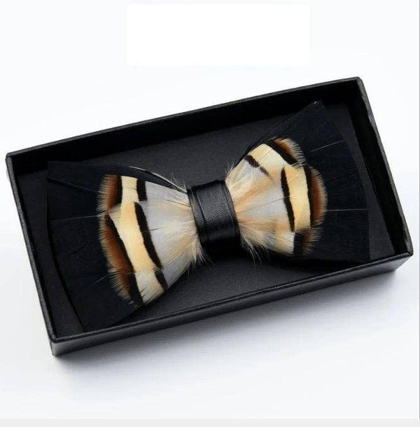 Handmade Wild Brown Feather Bow Tie W/free Lapel Pin Set