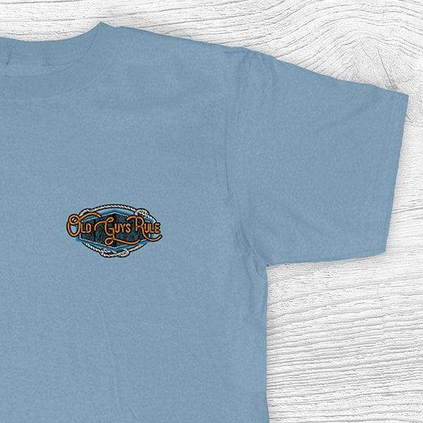 Old guys rule Old Crabby's stone blue shirt