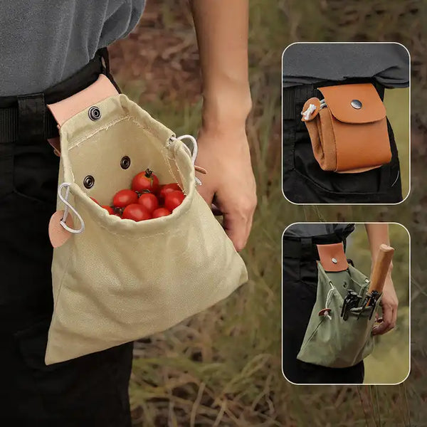 Portable Leather Canvas Foraging Bag Pouch