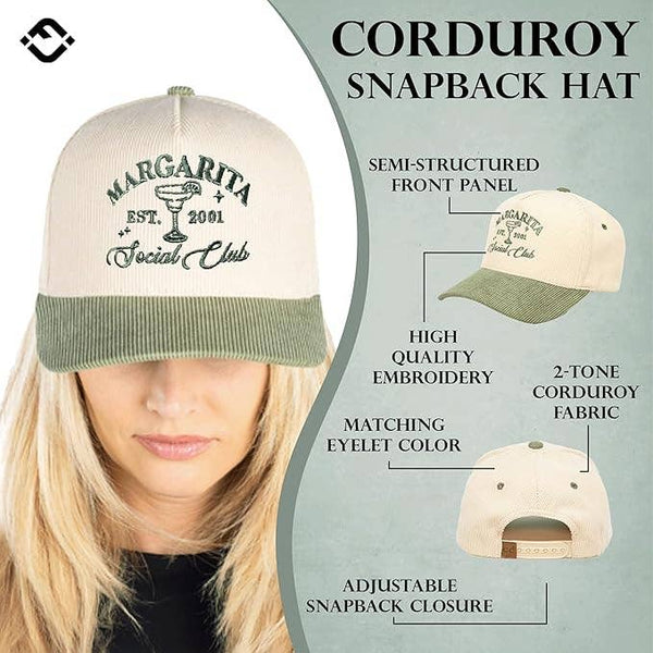 Two Tone Corduroy Hat - Margarita Social Club - Sage/Beige