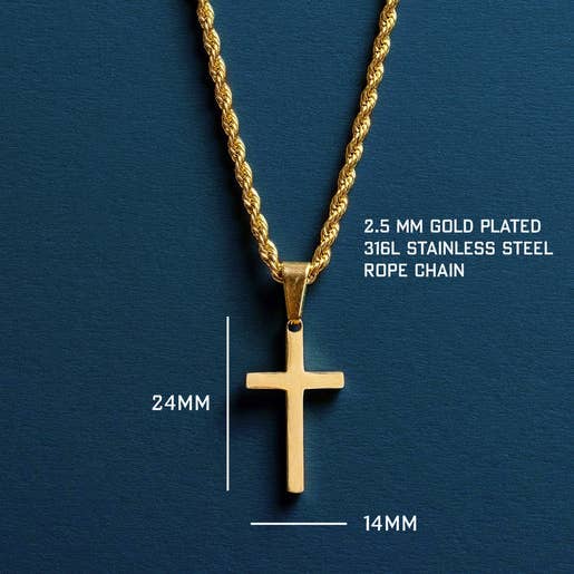 Medium Gold Cross on Rope chain