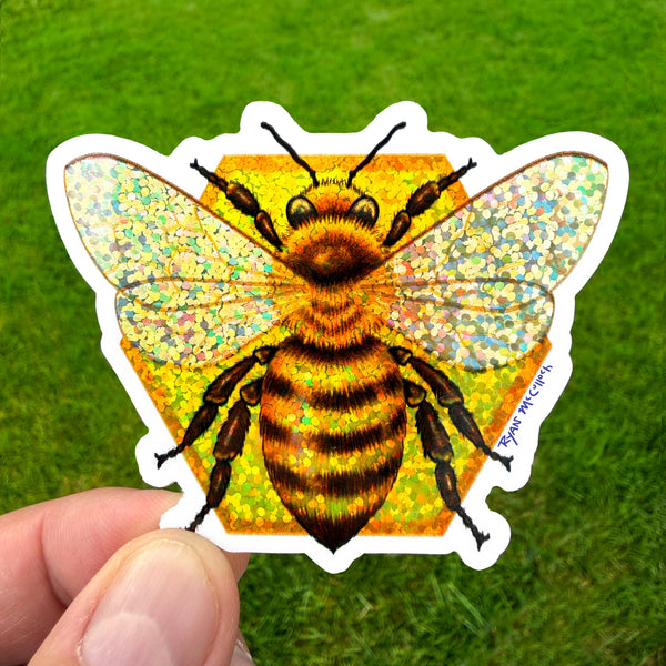 VINYL or GLITTER STICKER: Honey Bee (Honeycomb)