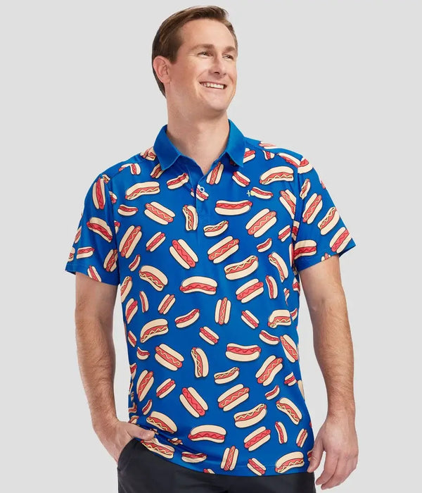 Hot Dog Men's Golf Shirt - Blue Summer Golf Polo