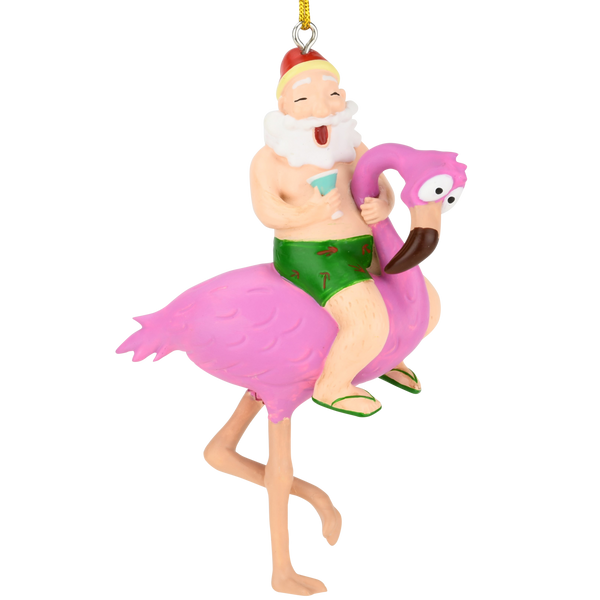 Santa Riding a Pink Flamingo Tropical Christmas Ornament Decoration