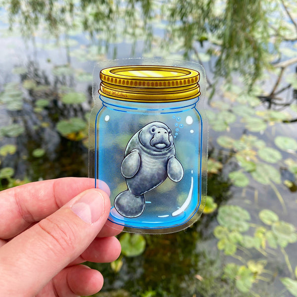 CLEAR STICKER: Manatee In A Jar