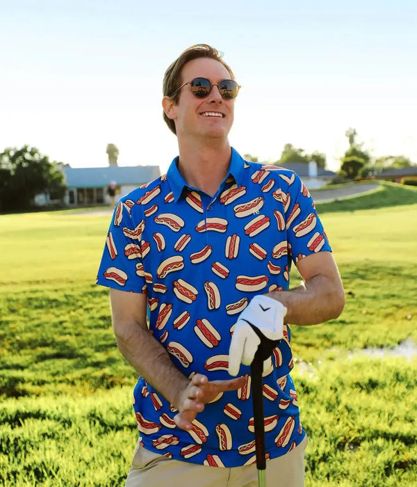 Hot Dog Men's Golf Shirt - Blue Summer Golf Polo