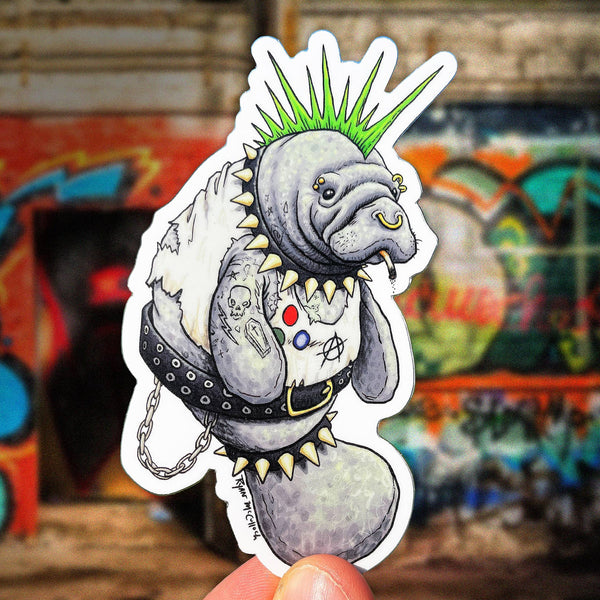 VINYL STICKER: Punk Manatee (Punk Rocker with Mohawk)
