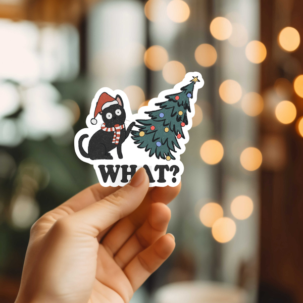 Funny Cat Christmas Tree Vinyl Sticker