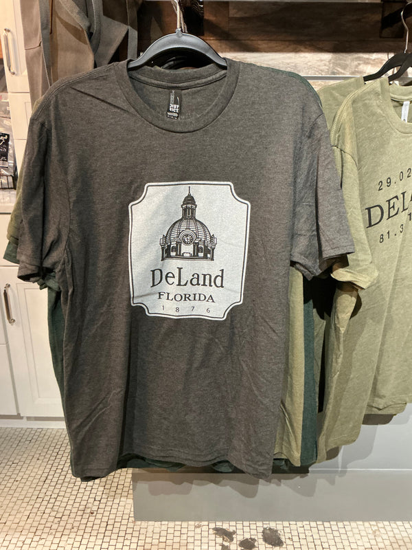 Vintage Deland Courthouse plaque T-shirt, Heather charcoal and Black