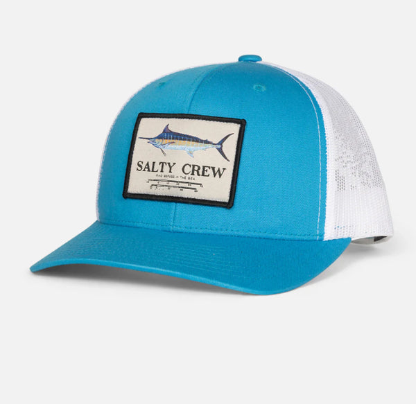 Salty Crew marlin mount retro trucker hat turquoise white