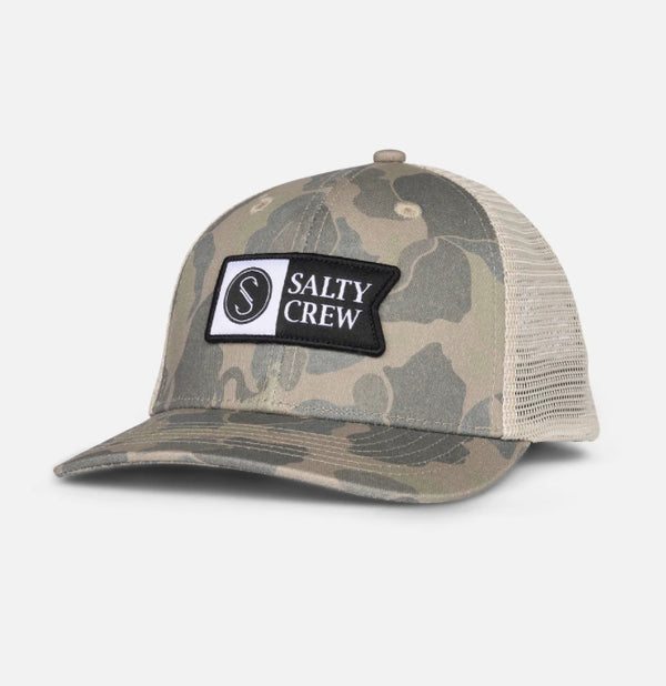 Salty crew pinnacle boys retro trucker sand camo