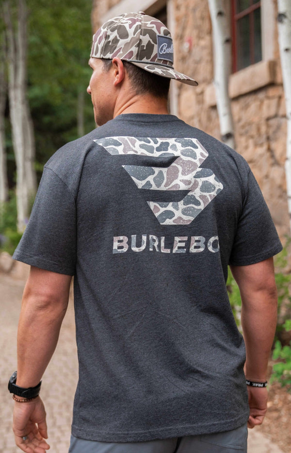 Burlebo FLYING B DEER CAMO LOGO  - HEATHER BLACK ss tee