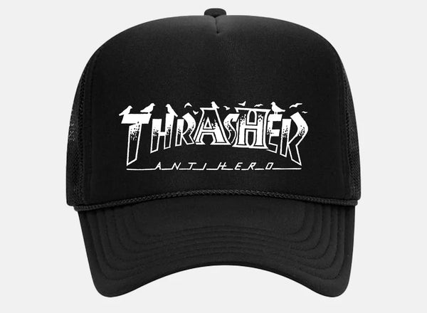Thrasher X antihero pigeon mag trucker hat