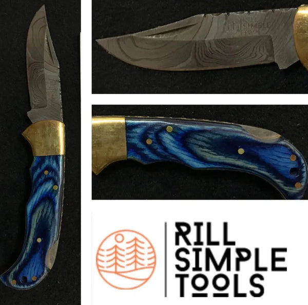 Rill Tools "Azul" Damascus Folder (with sheath)