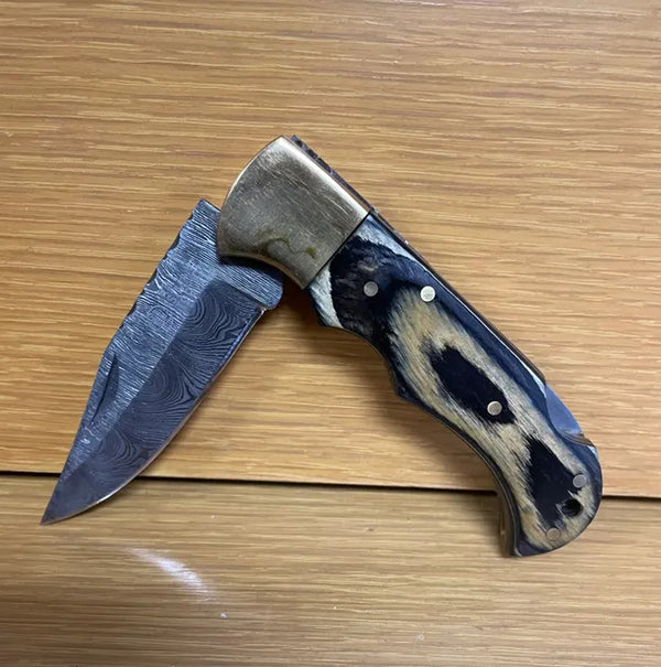 Rill Tools "Dark Seas" Grey Damascus Folder (with sheath)