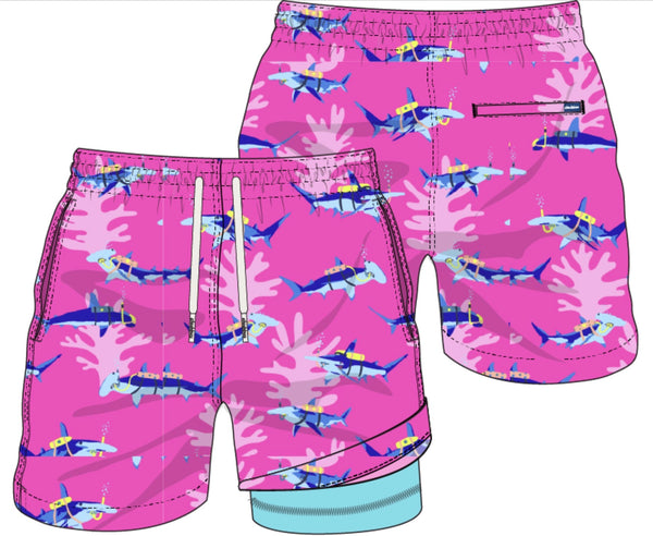 Chubbies The Great Pink Sharks 5.5 Classic Lined Swim Trunk