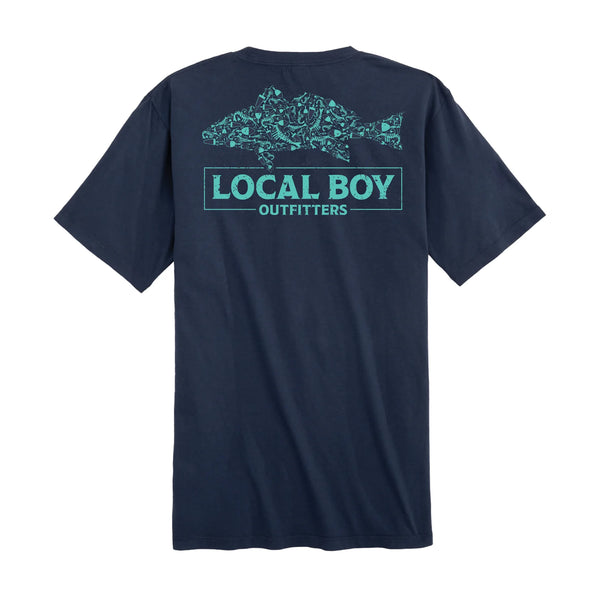 Local boy Redfish Lures china blue SS tee