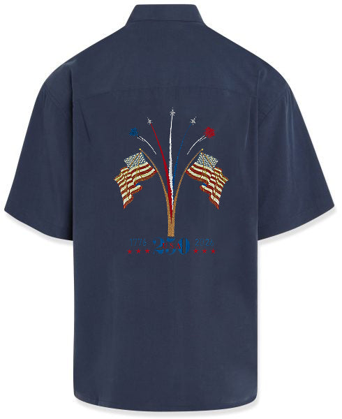 Bamboo Cay Patriotic Fireworks USA 250 YEARS Embroidered Shirt