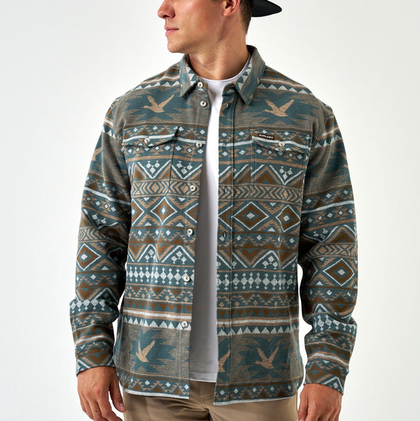 Burlebo Vintage Heavyweight Flannel - Mallard Aztec - Olive