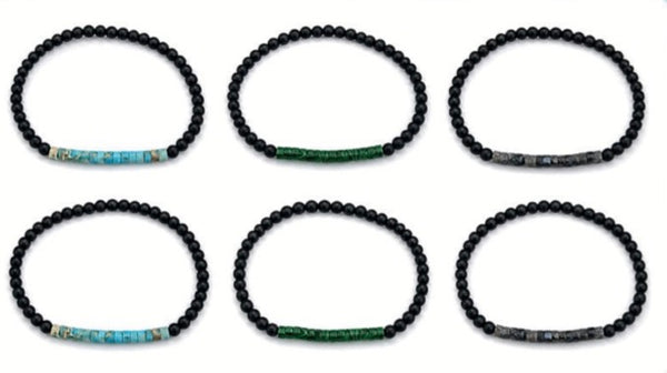 Charming Shark Stones w/Black Bead Bracelet J-2637