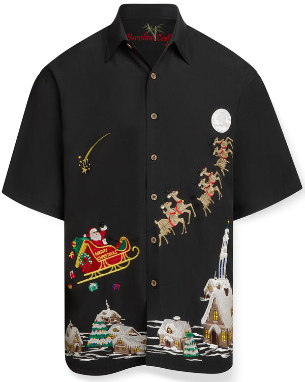 Bamboo Cay Santa’s Sleighin’ All Night Men’s Embroidered Christmas Shirt