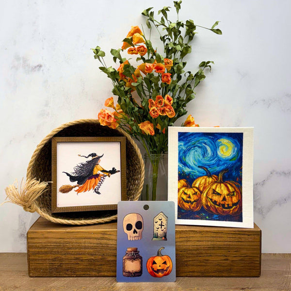 Starry Night Jack-o-Lantern Swedish Dishcloths Fall Decor