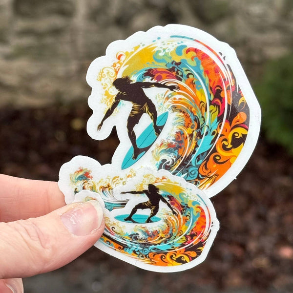 Colorful Surfing Waves Sticker – Transparent or Opaque Vinyl