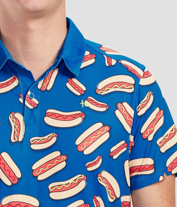 Hot Dog Men's Golf Shirt - Blue Summer Golf Polo