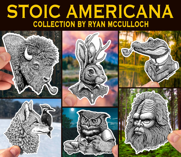 VINYL STICKER: Hipster Bigfoot (Stoic Americana) (4-inch)